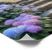 Stenen tuintrap met Hydrangea's Romantisch  Poster (Hoek)