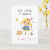 Step-dochter verjaardagscadeaumeisjes whimsical ca kaart (Gele Bloem)