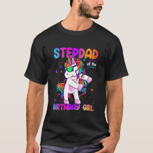 Stepdad van de Birthday Girl Dabbing Unicorn Party T-shirt