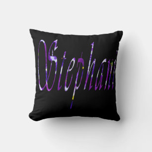 Stephanie, Name Logo, Black Throw Cushion Kussen