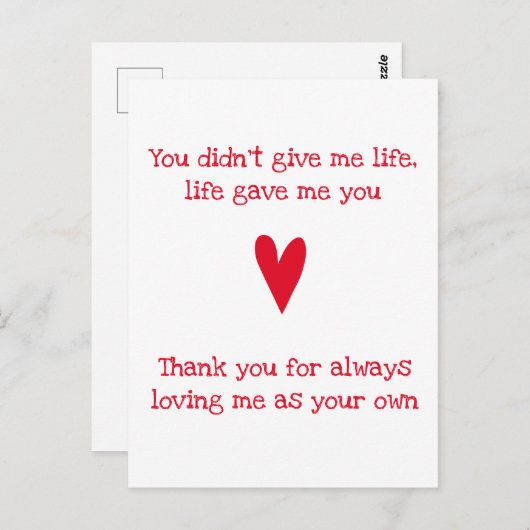 Stepmoeder "Dank je" | Rode Moederdag Briefkaart (Voorkant / Achterkant)