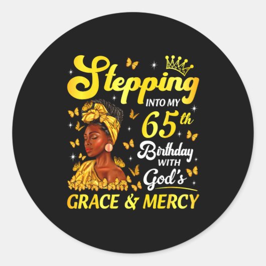 Stepng Into My 65th Birthday Christian Afro Women Ronde Sticker (Voorkant)