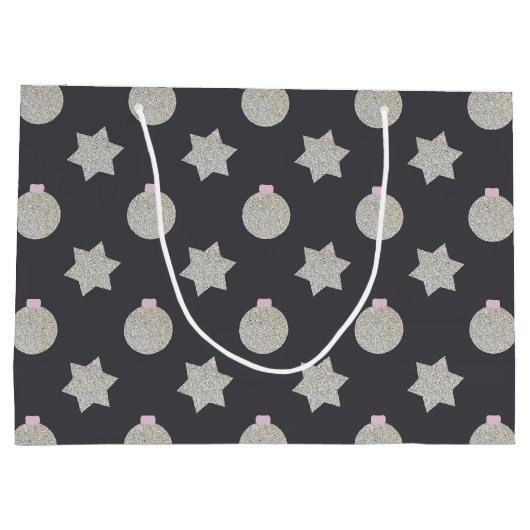 Ster en Kerstmis Bauble Zilver en Zwart Groot Cadeauzakje (Achterkant)