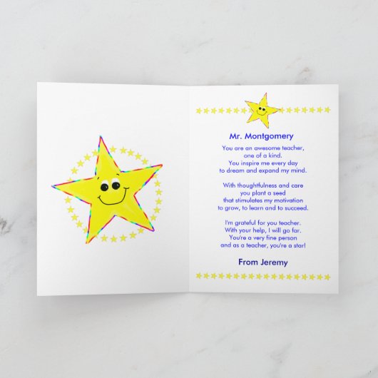 Ster-leraar Dank u van de student Bedankkaart (Binnen)
