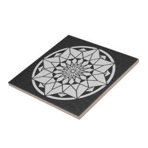 Ster Mandala breien zwart & wit Tegeltje
