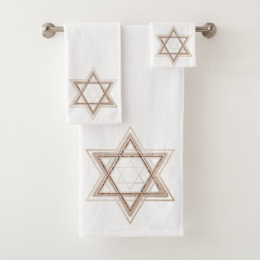 Ster of David | Elegant Goud en Wit Modern Bad Handdoek (Insitu)