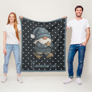 Ster patroon kabouter blauw beige naam fleece deken
