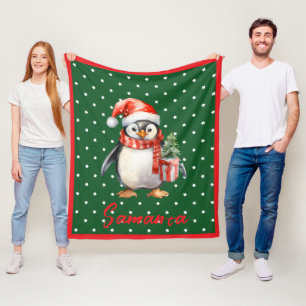 Ster patroon pinguïn groen rood naam fleece deken