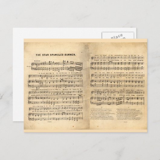 Ster Spangled Banner Song Sheet Lyrics Briefkaart (Voorkant / Achterkant)