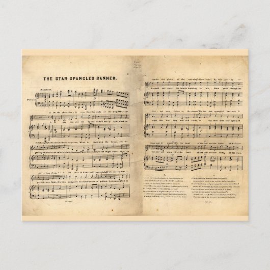  Ster Spangled Banner Song Sheet Lyrics Briefkaart (Voorkant)