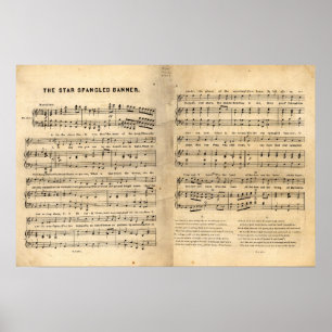 Ster Spangled Banner Song Sheet Lyrics Poster