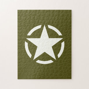 Ster Stencil Vintage op Khaki Groen Legpuzzel