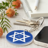 Ster van David Bar Mitzvah blauw Sleutelhanger (Voorkant Rechts)