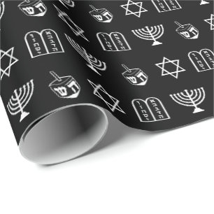 Ster van David Dreidel Menorah Torah zwart Chanoek Cadeaupapier