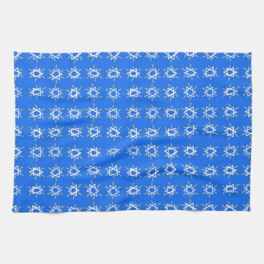 Ster van David Hanukkah Pattern Blue White Theedoek (Horizontaal)