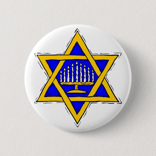 Ster van David & Menorah Ronde Button 5,7 Cm (Voorkant)