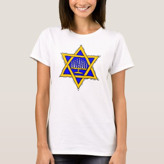 Ster van David & Menorah T-shirt (Voorkant)