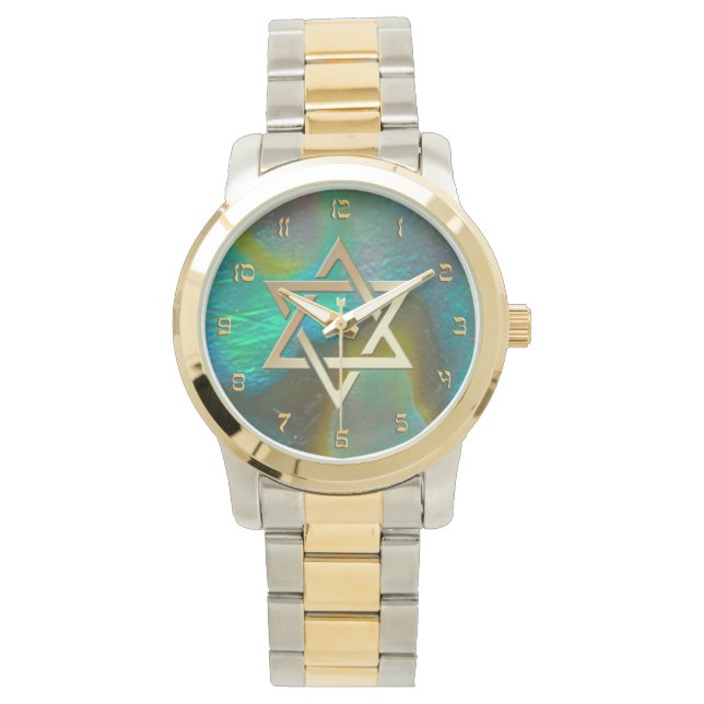 Ster van David met Abalone Achtergrond Horloge (Voorkant)