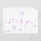 Ster van David Modern Roze Script Bat Mitzvah Bedankkaart (Voorkant / Achterkant)