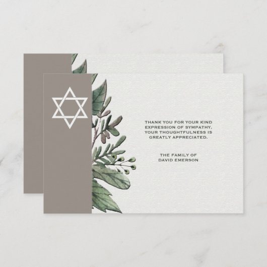 Ster van David Natuur Bereavement Hartelijk dank Bedankkaart (Voorkant / Achterkant)