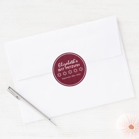 Ster van David Pattern Bat Mitzvah Ronde Sticker (Envelop)