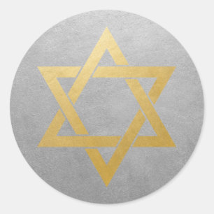 Ster van David Silver en Gold Ronde Sticker