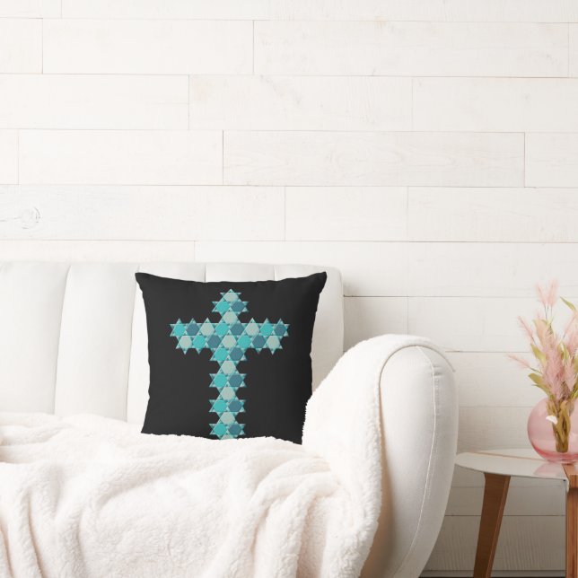 Ster van David Star Cross Blue Optical Illusion Kussen (Bank)