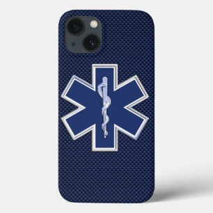 Ster van leven Paramedische EMS op blauwe koolstof iPhone 13 Hoesje