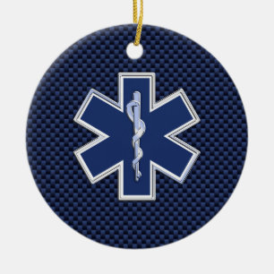 Ster van Life Paramedic op Navy Blue Carbon Fiber Keramisch Ornament