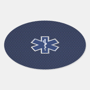 Ster van Life Paramedic op Navy Blue Carbon Fibre Ovale Sticker