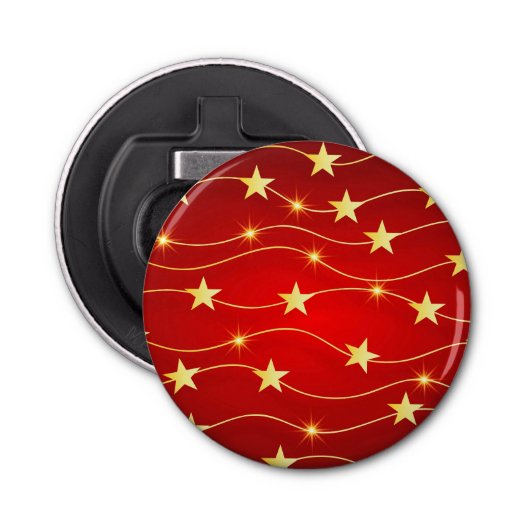 Ster Versierd Ruby Rood Patroon Button Flesopener (Voorkant)