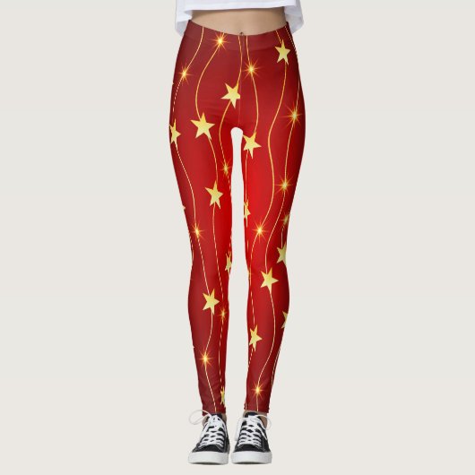 Ster Versierd Ruby Rood Patroon Leggings (Voorkant)