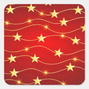 Ster Versierd Ruby Rood Patroon Vierkante Sticker