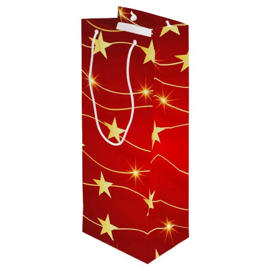 Ster Versierd Ruby Rood Patroon Wijn Cadeautas (Achterkant Gekanteld)