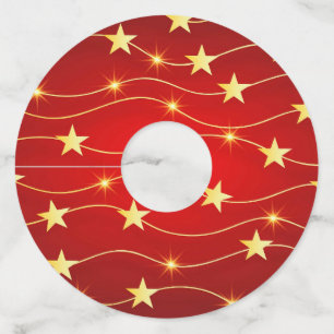 Ster Versierd Ruby Rood Patroon Wijnglaslabel