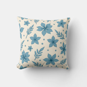 Sterbloemen en bladeren blauw creme kussen