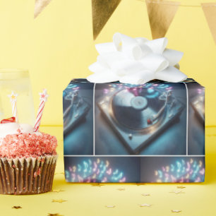 Stereo Platenspeler met dansende neonnoten Cadeaupapier