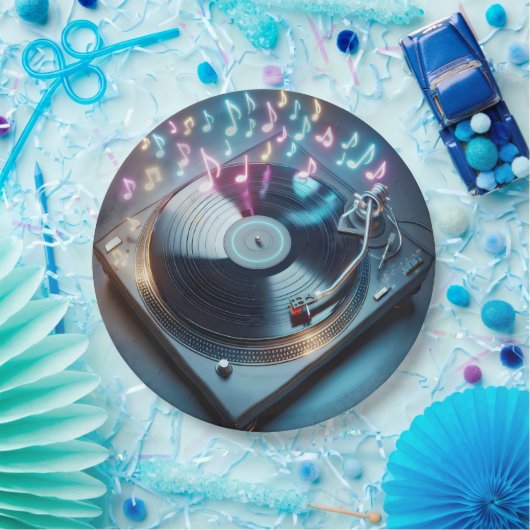 Stereo Platenspeler met Neon Notes Papieren Bordje (Feest)