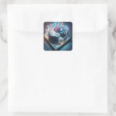 Stereo Platenspeler met Neon Notes Vierkante Sticker (Tas)