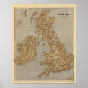 Stereografische kaart, Britse eilanden Poster