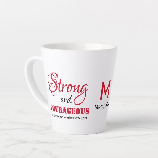 STERK COURAGEOU Christelijk Monogram VROUW Latte Mok (Linkerhoek)