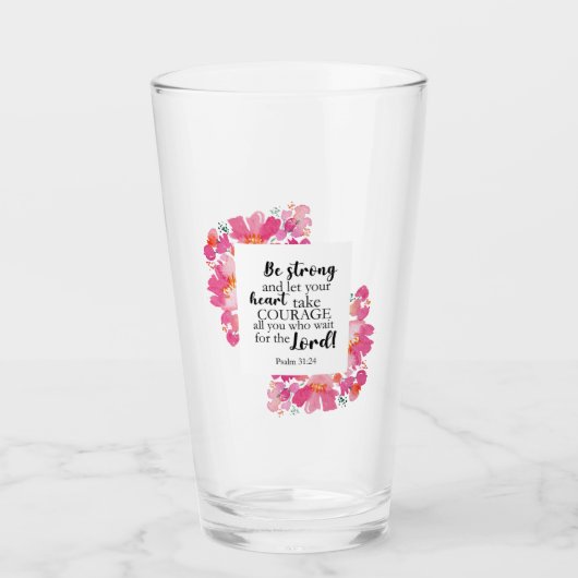 Sterk en moedig roze platte Bijbel Glas (Voorkant)