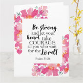 Sterk en moedig roze platte Bijbel Kaart (Gele Bloem)