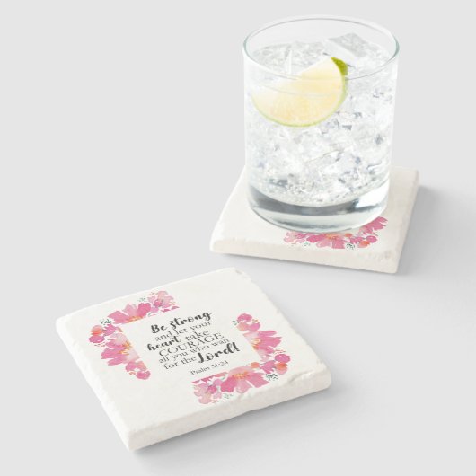 Sterk en moedig roze platte Bijbel Stenen Onderzetter (Zijkant)