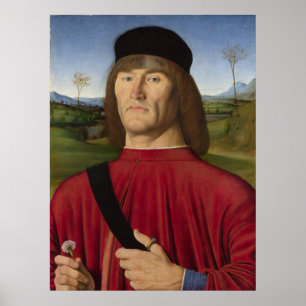 Sterk Man met een roze anjer (renaissance Art) Poster