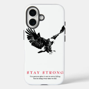 Sterk zwart-wit Bald Eagle Motivatie iPhone 16 Hoesje