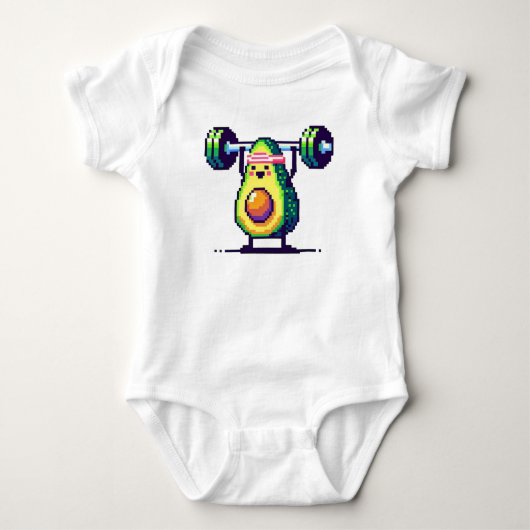Sterke avocado - Grappige Pixel Art Gewichtheffen Romper (Voorkant)
