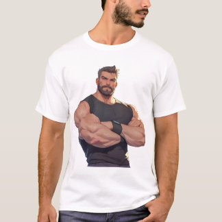 Sterke Baardige Bodybuilder Man Cartoon T-shirt