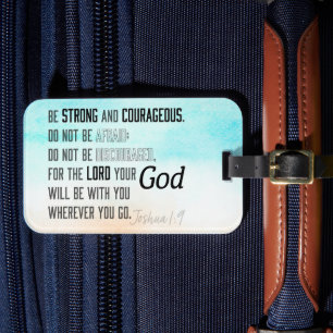 Sterke en moedige Joshua 1:9 Bijbelversie Bagagelabel