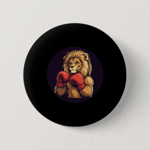 Sterke leeuw met bokshandschoenen voor jongens en  ronde button 5,7 cm